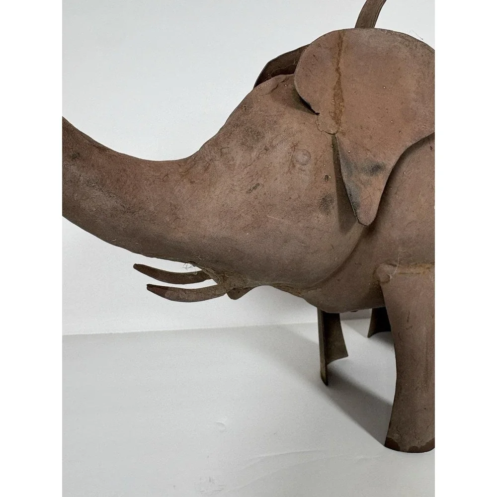 Rustic Metal Elephant Watering Can Garden Decor Primitive Folk Art Weathered